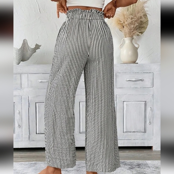 Full Size Striped Wide Leg Paper Bag Pants Plus Size - Picture 2 of 3